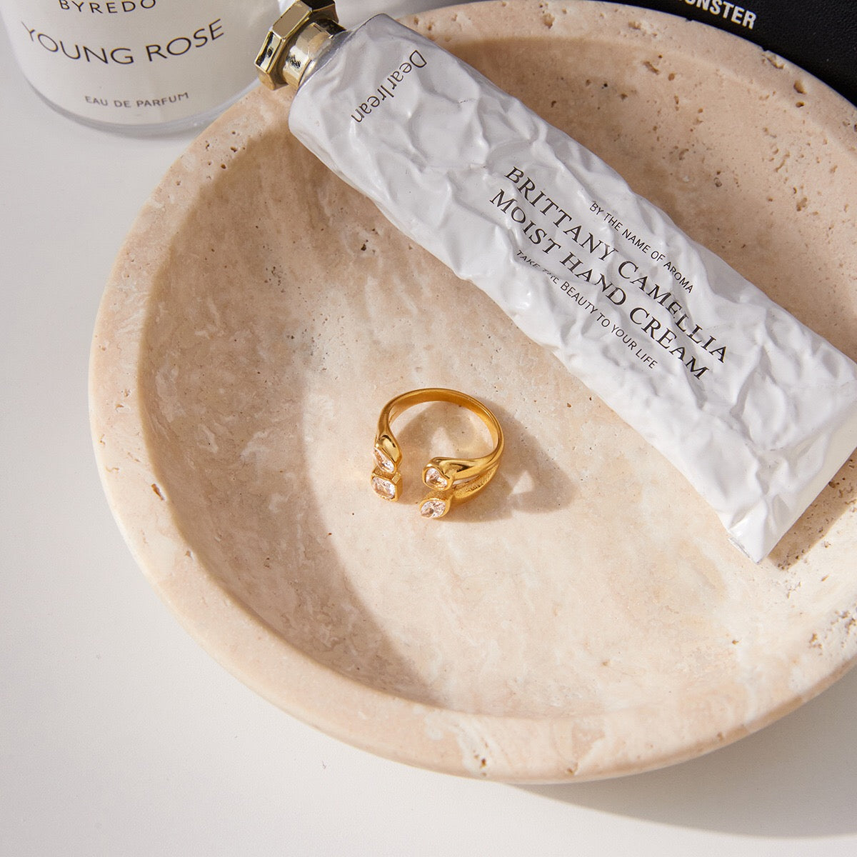 18K Gold Radiant Embrace CZ Statement Cuff Ring