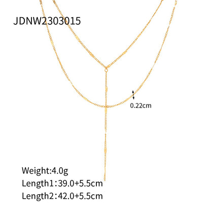 18K Gold Minimalist Layered Lariat Necklace