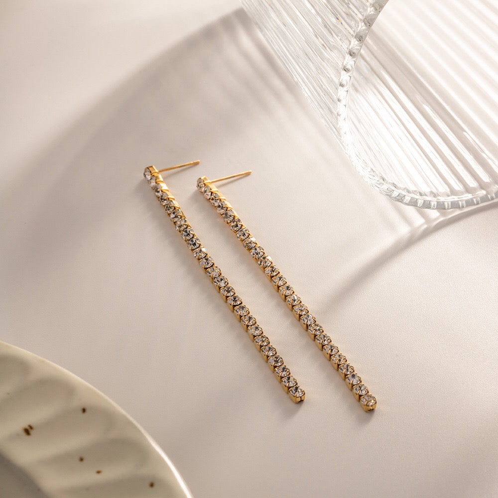 18K Gold Bling Tennis Drop Dangle Earrings