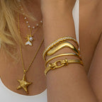 18K Gold Starry Bangle Bracelet