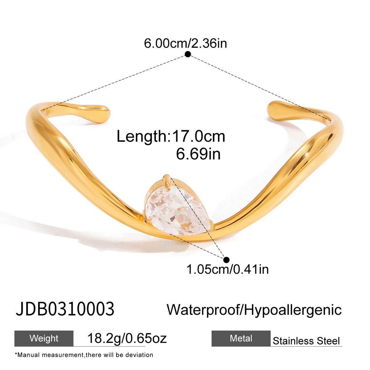 18K Gold Curved Seduction Statement Cuff Bangle Bracelet