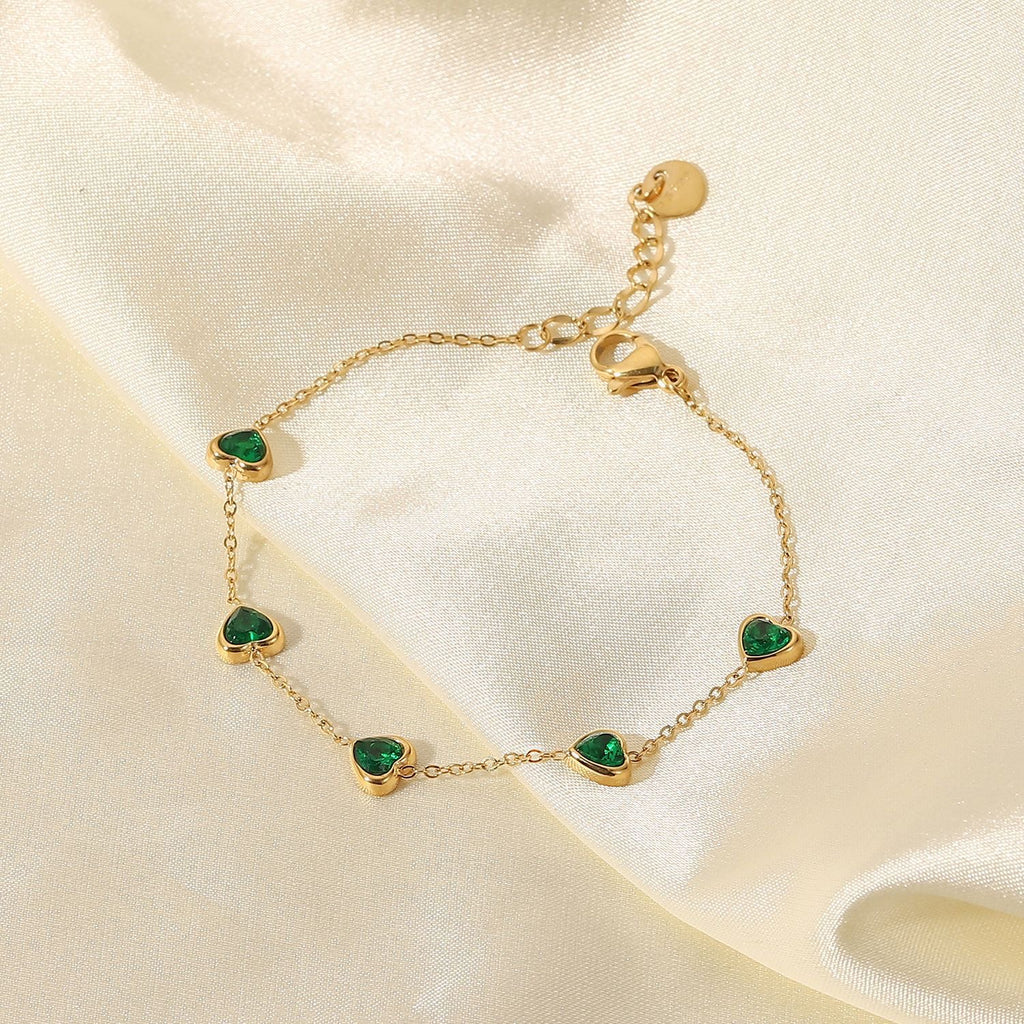 18K Gold Emerald Hearts Bracelet