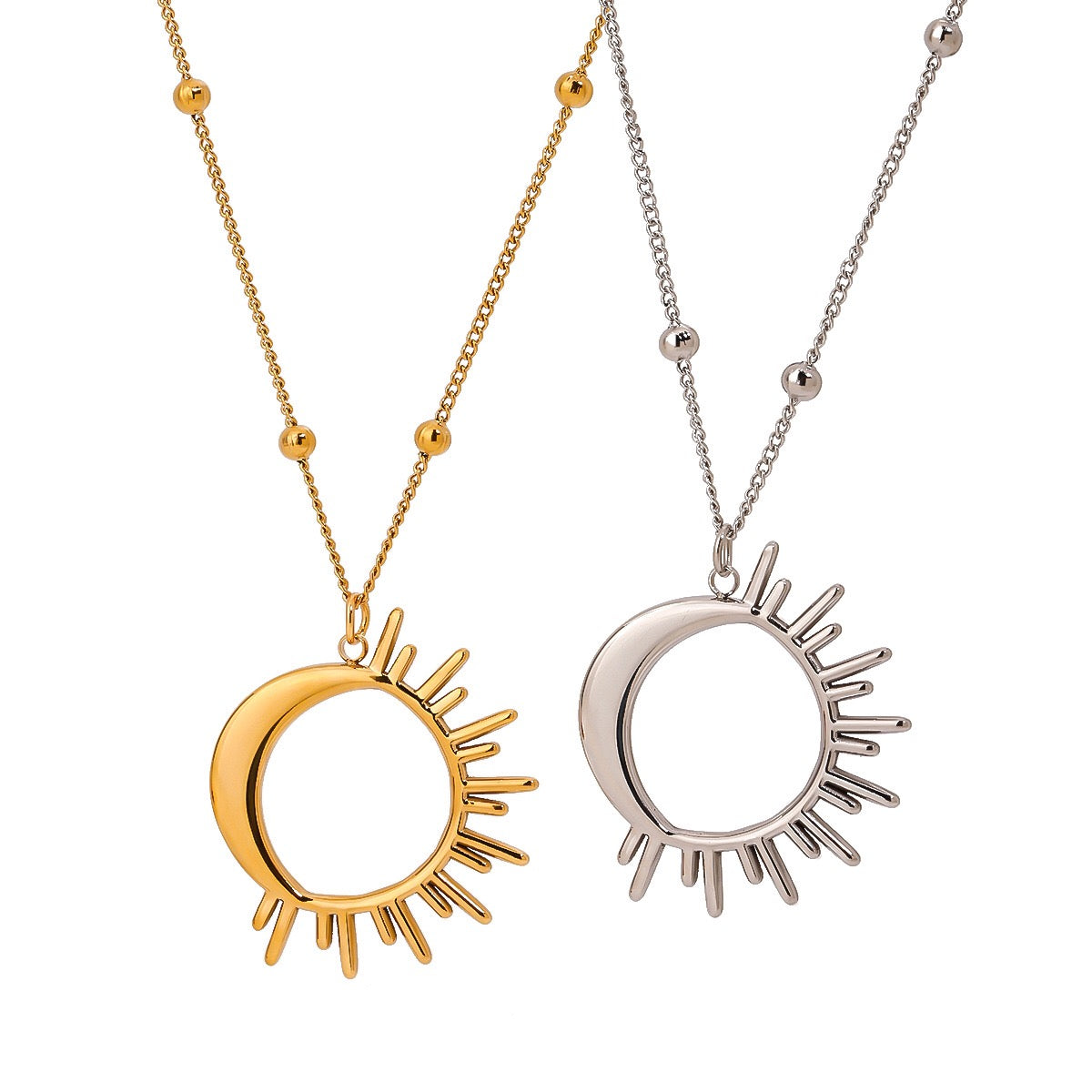 18K Gold Glowing Sun Statement Pendant Necklace