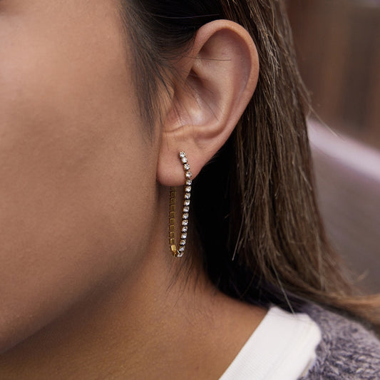 18K Gold Glimmer Dainty Tennis Chain Dangle Drop Earrings