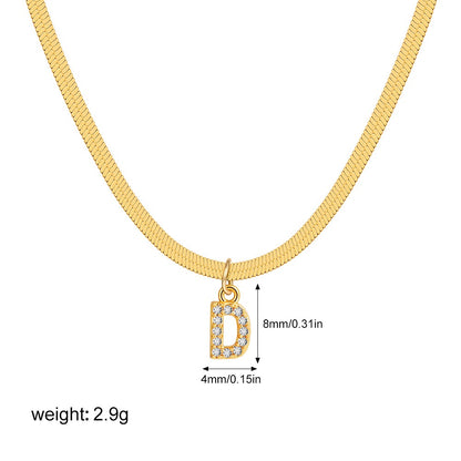 18K Gold Minimalist Glam Herringbone Chain Initial Dainty Necklace