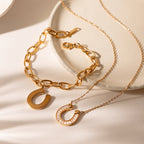 18K Gold Lucky Strike Horseshoe Chunky Statement Pendant Necklace