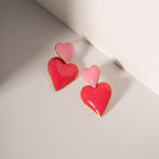 18K Gold Pink Heart Dangle Earrings