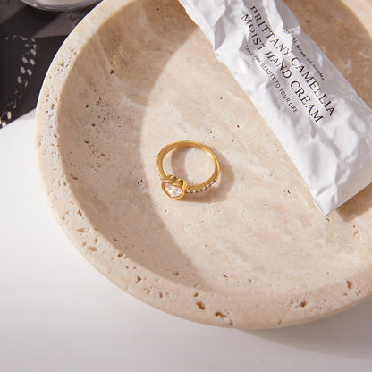 18K Gold Flirt Alert Flower Heart Statement CZ Stacking Ring