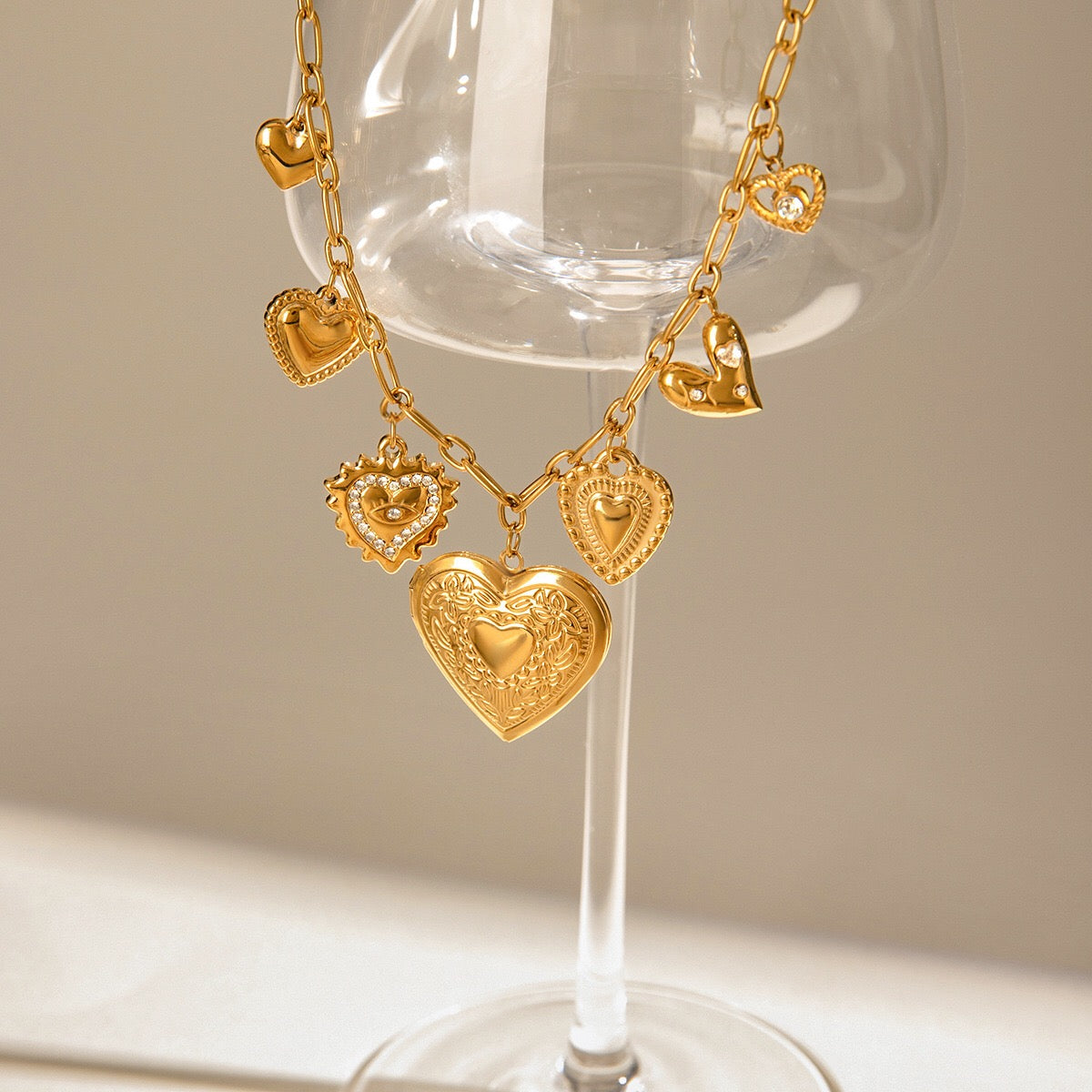 18K Gold Heart Locket Charm Bracelet