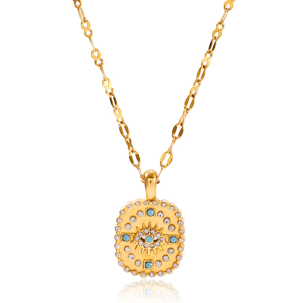18K Gold Turquoise Evil Eye Pendant Beaded Statement Layered Necklace Set
