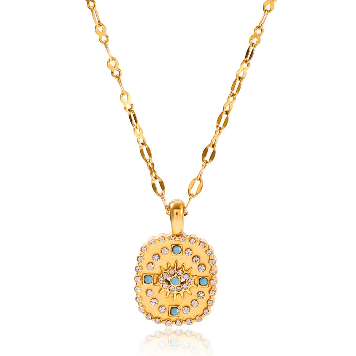 18K Gold Turquoise Evil Eye Pendant Beaded Statement Layered Necklace Set
