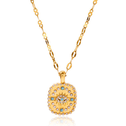 18K Gold Turquoise Evil Eye Pendant Beaded Statement Layered Necklace Set
