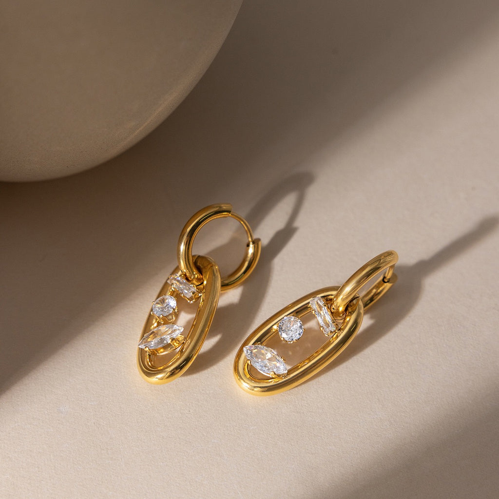 18K Gold The Spotlight Small Hoop Dangle Drop Huggie Earrings