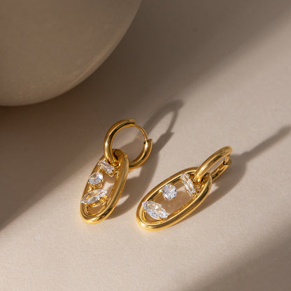 18K Gold The Spotlight Small Hoop Dangle Drop Huggie Earrings