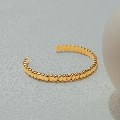 18K Gold Power Play Ribbed Cuff Bangle Paperclip Chain Bracelets Stack