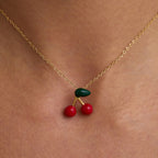18K Gold Dainty Cherry Pendant Cute Choker Necklace