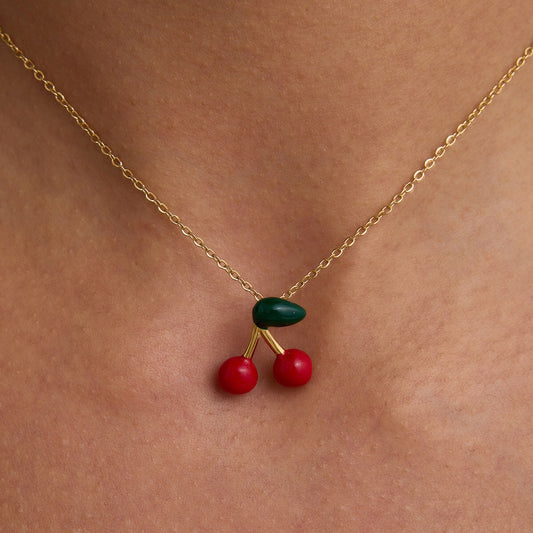 18K Gold Dainty Cherry Pendant Cute Choker Necklace