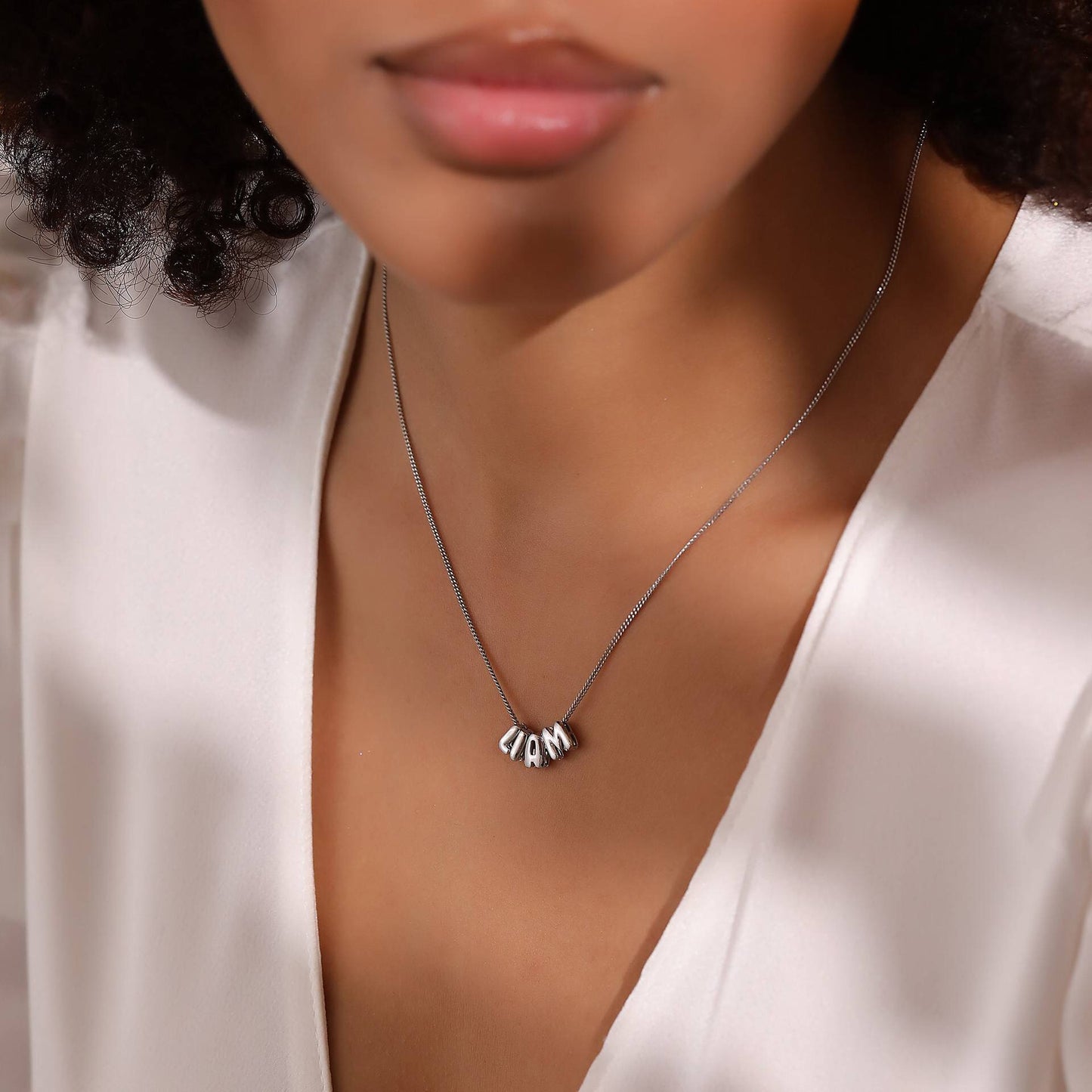 18K Gold and Silver Icon Bubble Letter Initial Custom Name Necklace