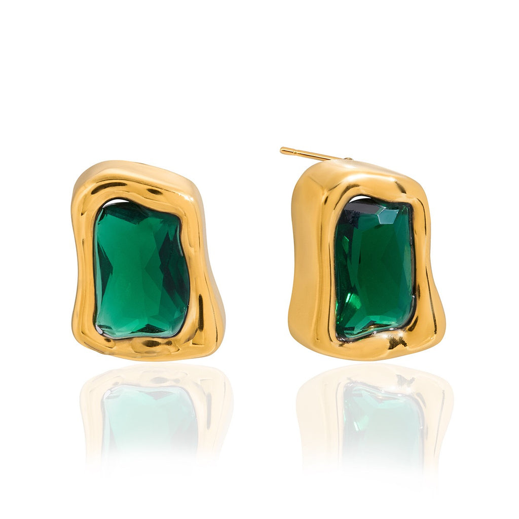 18K Gold Liquid Form Statement CZ Stud Earrings