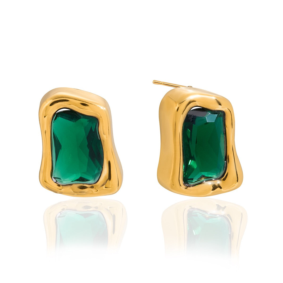 18K Gold Liquid Form Statement CZ Stud Earrings