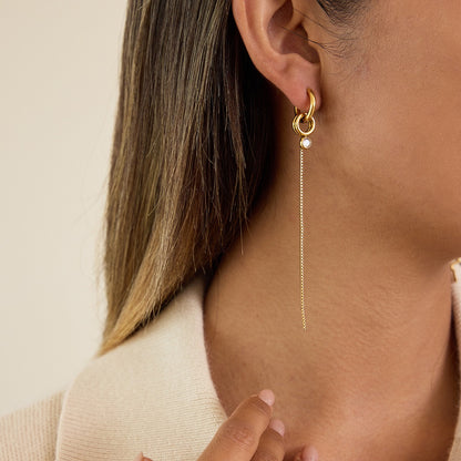 18K Gold Elite Long Drop Small Hoop Huggie Earrings