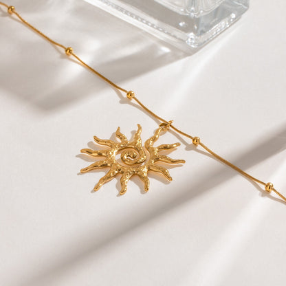 18K Gold Solar Flame Sun Pendant Statement Necklace