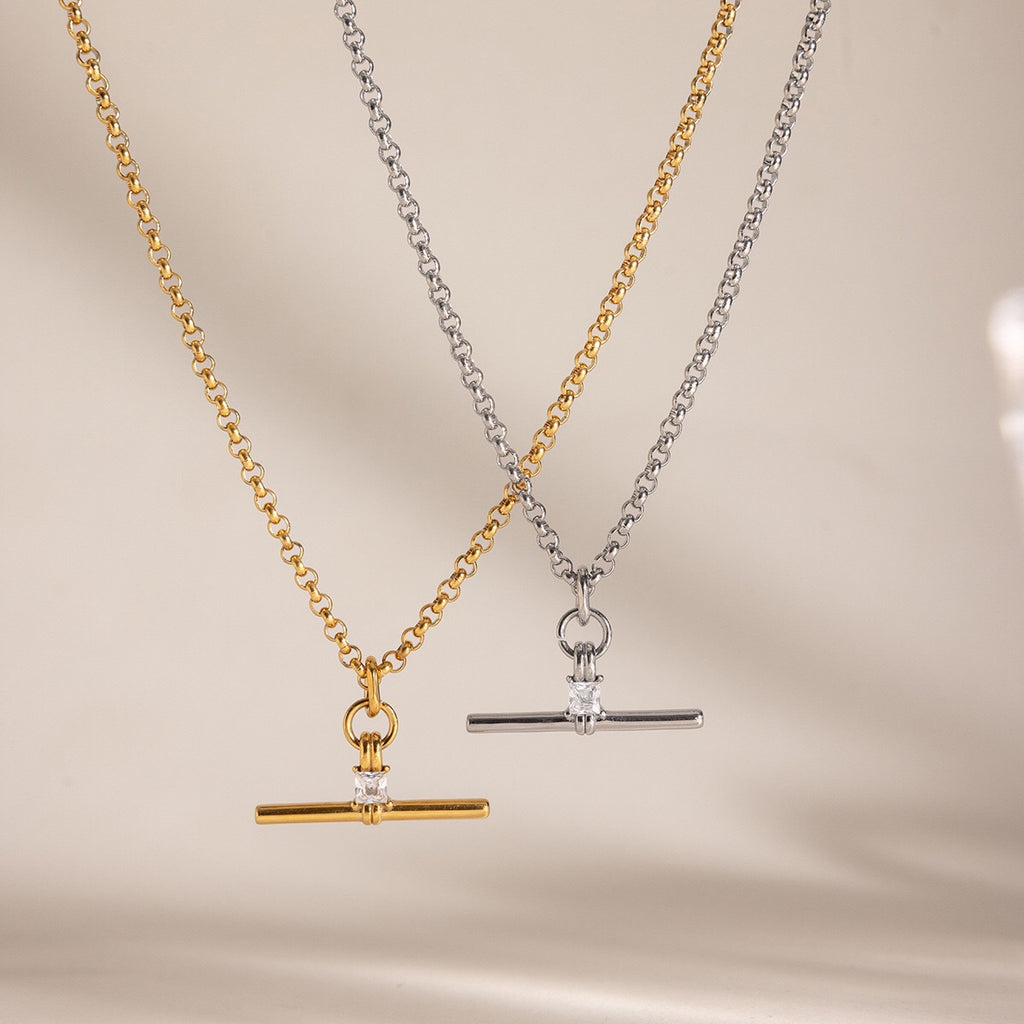 18K Gold and Silver Downtown T-Bar Statement Pendant Necklace