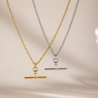 18K Gold and Silver Downtown T-Bar Statement Pendant Necklace