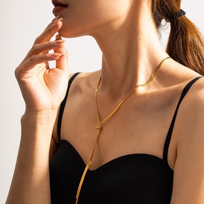 18K Gold Chic Herringbone Chain Lariat Necklace