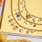 18K Gold Flower Blossom Ceramic Circle Chain Charm Necklace
