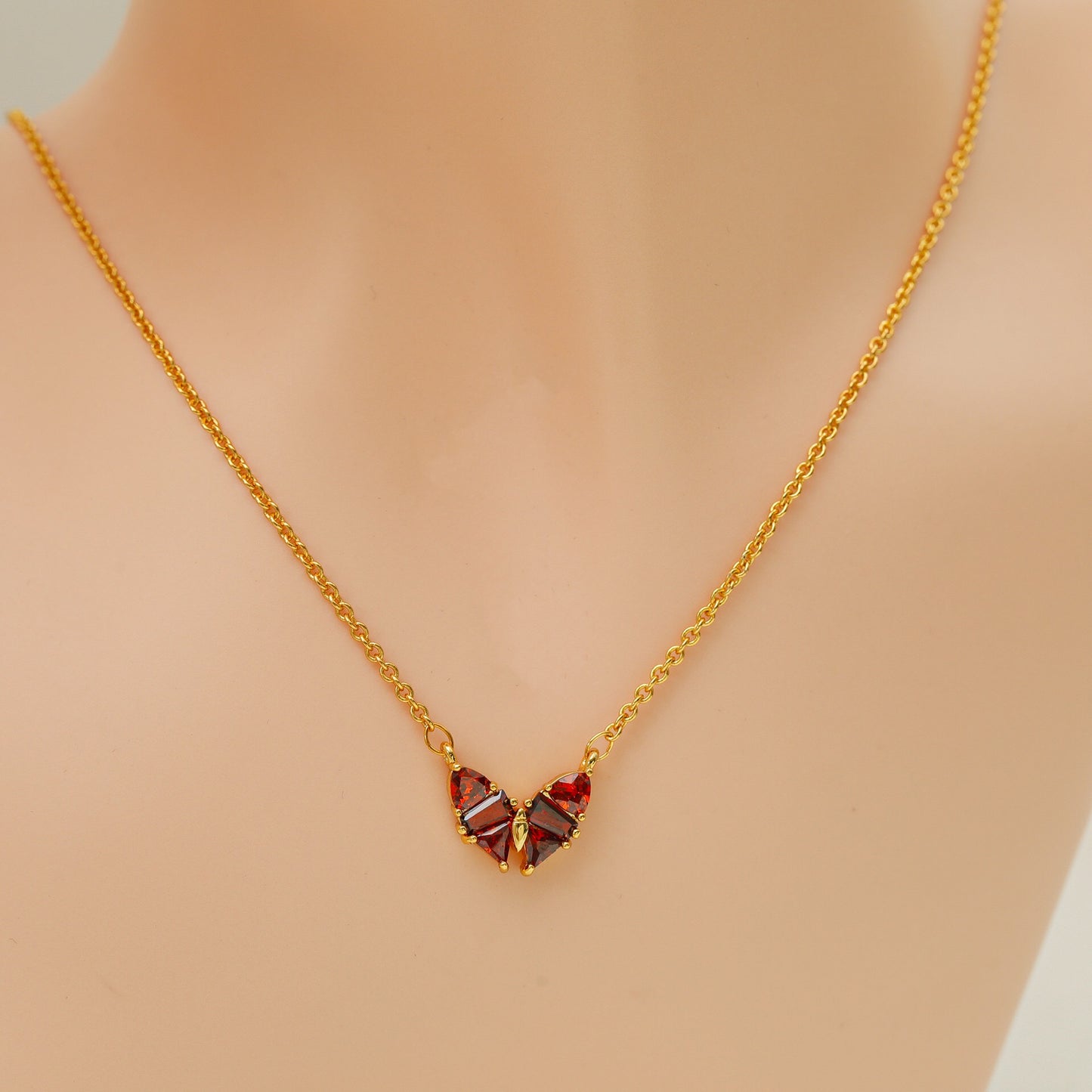 18K Gold Gem Butterfly Necklace