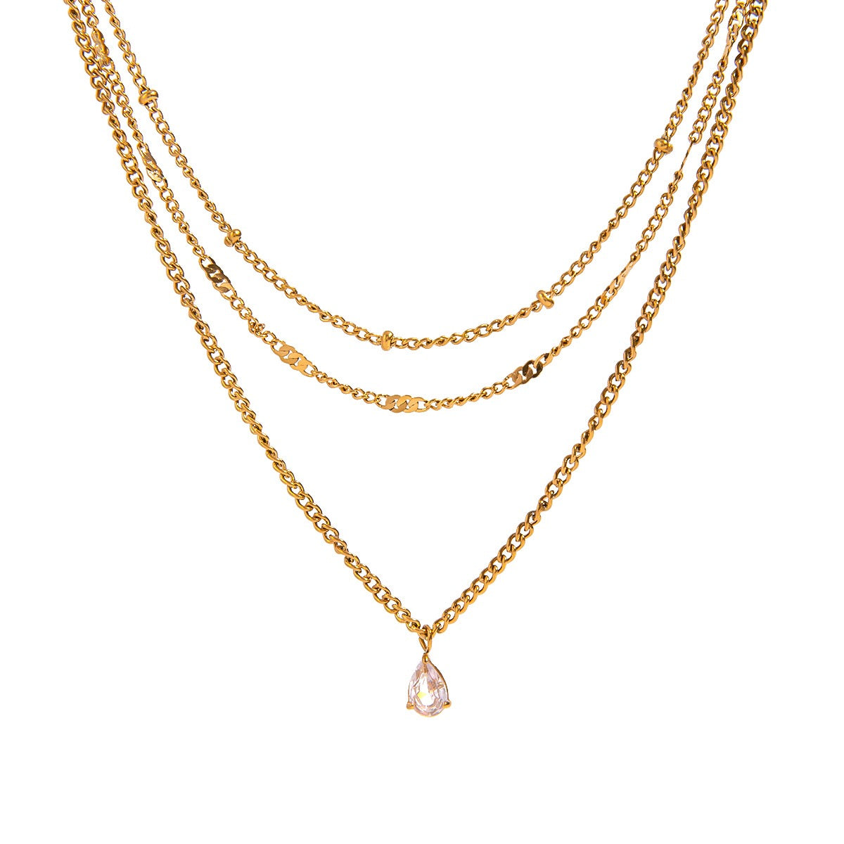 18K Gold Moonlit Tear Dainty Chain Layered Necklace Set