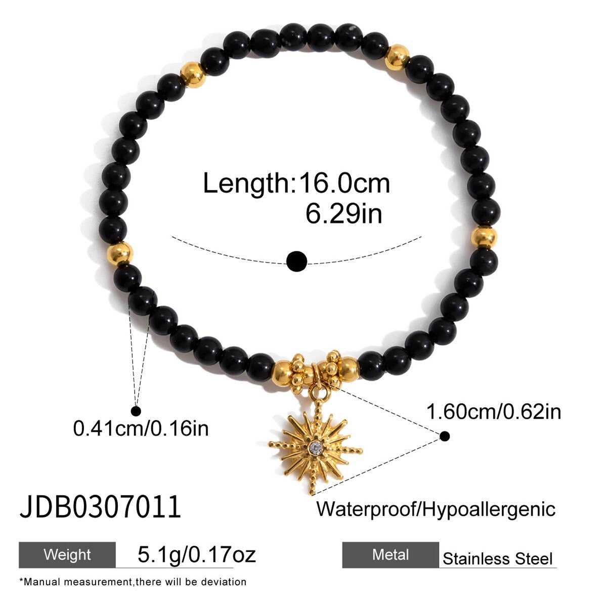18K Gold Tiger Eye Starry Charm Beaded Bracelet Stack