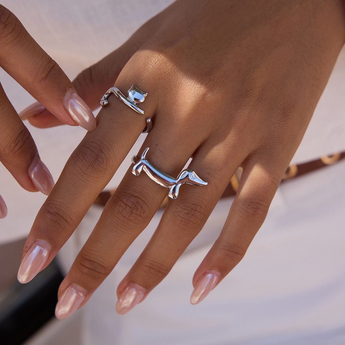 18K Gold Pet Lovers Cat and Dog Stacking Ring