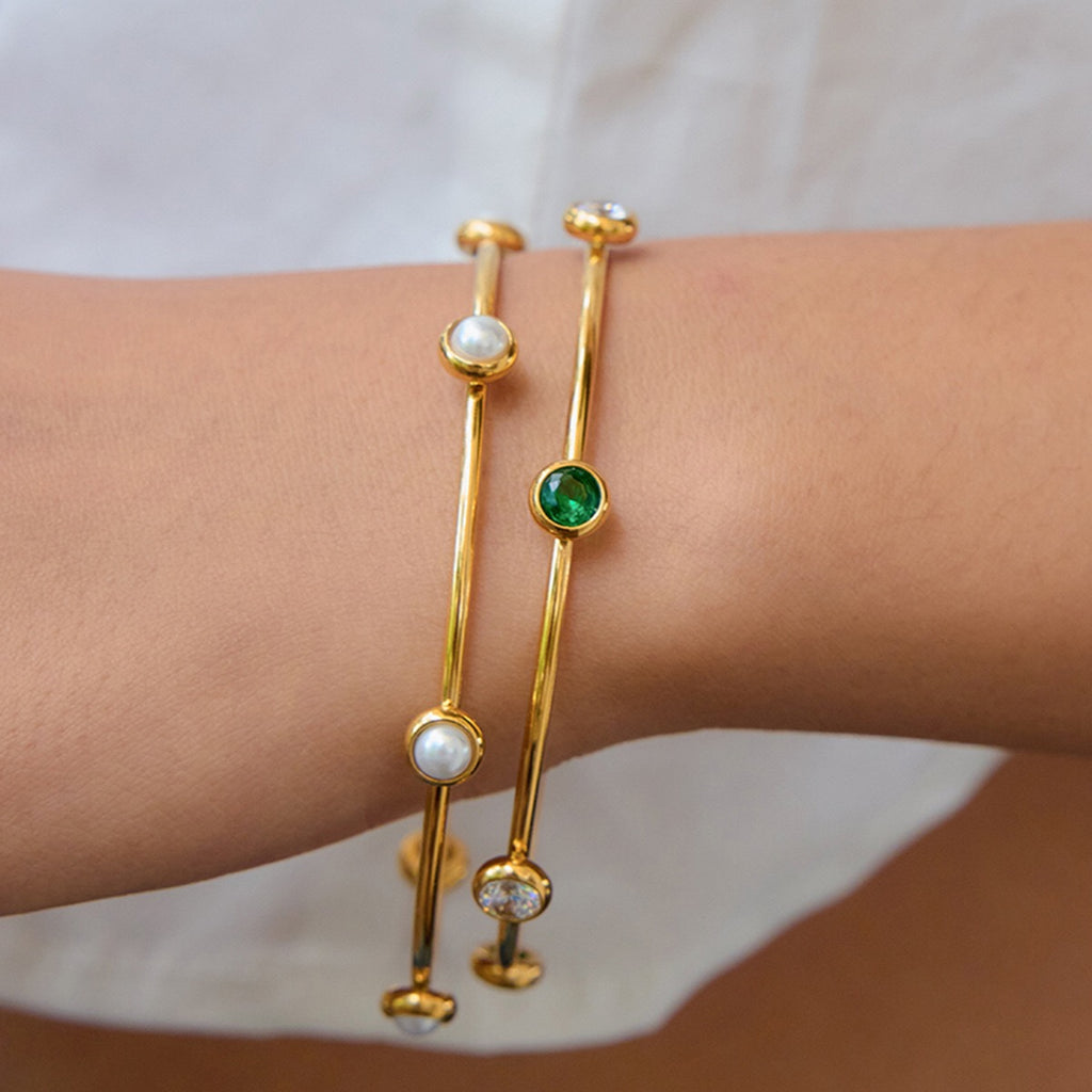 18K Gold Tiny Treasure Statement Slim Bangle Bracelet