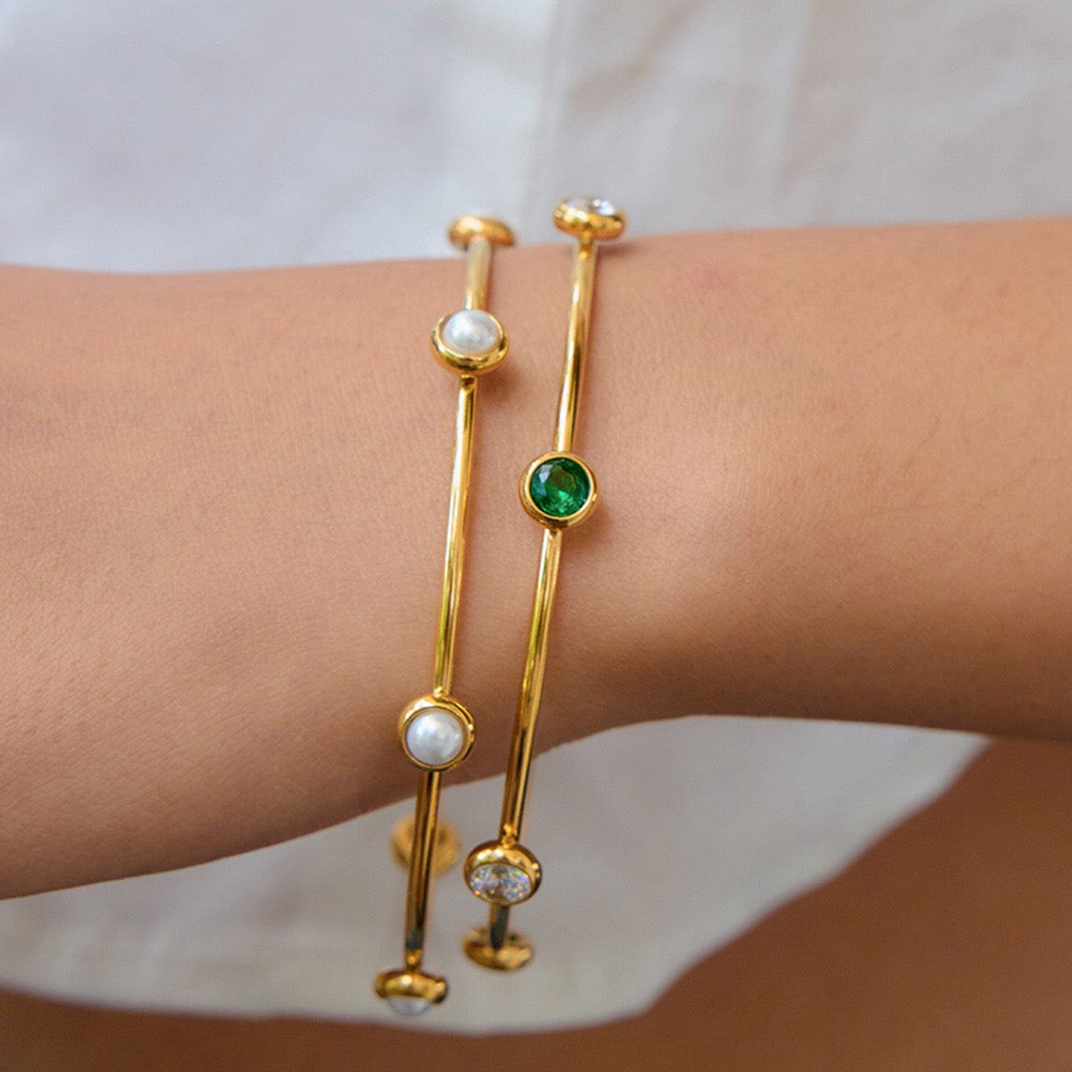 18K Gold Tiny Treasure Statement Slim Bangle Bracelet