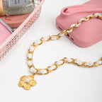 18K Gold Princess Flower Pearl Pendant Ribbon Chain Layered Necklace Set