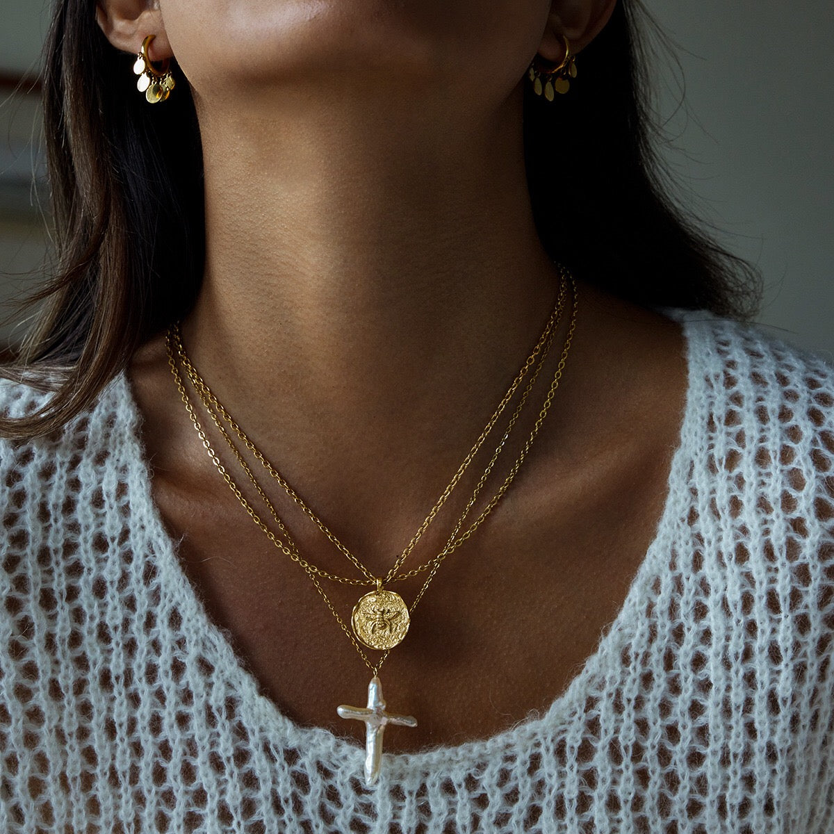 18K Gold Queen Bee Coin Pendant Necklace