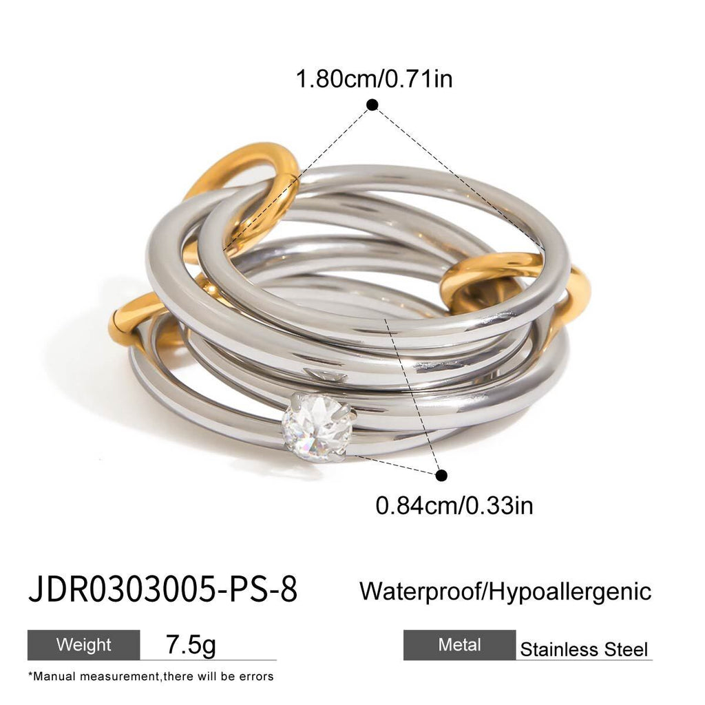 18K Gold and Silver Two Tone Bejeweled Multi Layers Spinelli Trinity Stacking Rings
