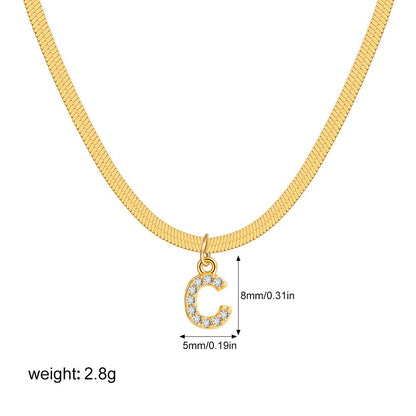 18K Gold Minimalist Glam Herringbone Chain Initial Dainty Necklace