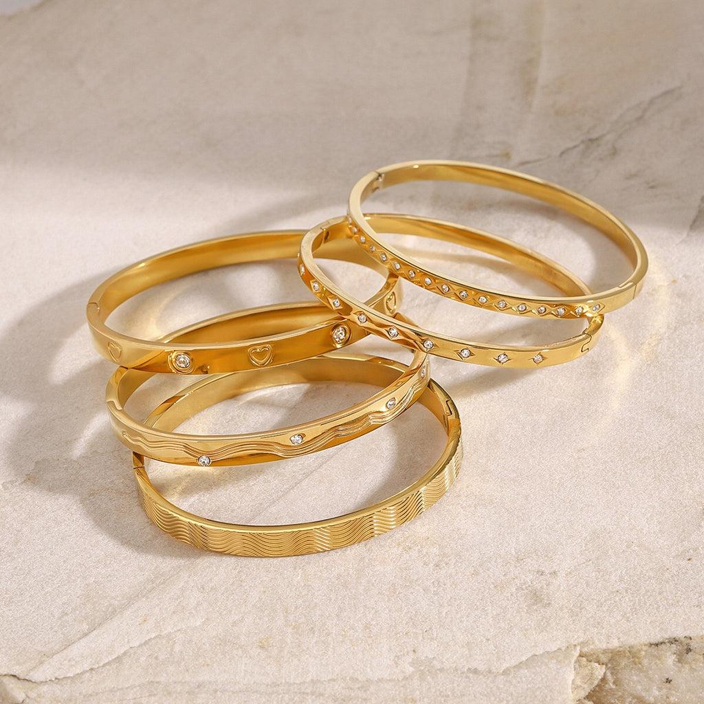 18K Gold Heart Bangle Bracelet