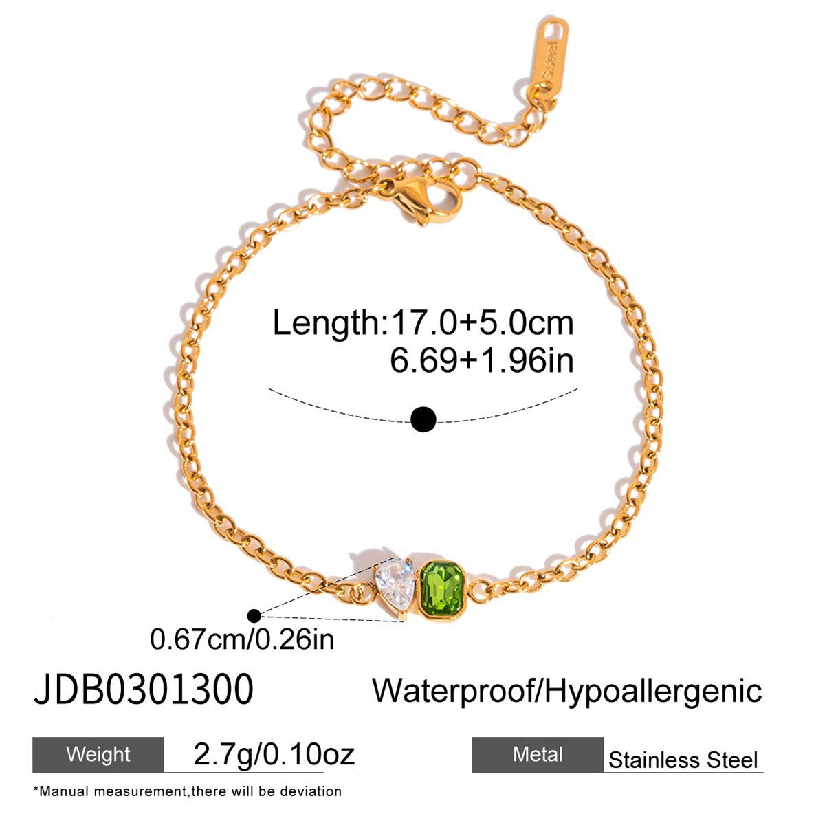 18K Gold Sweet Spark Dainty Chain Color Gem Bracelet Stack