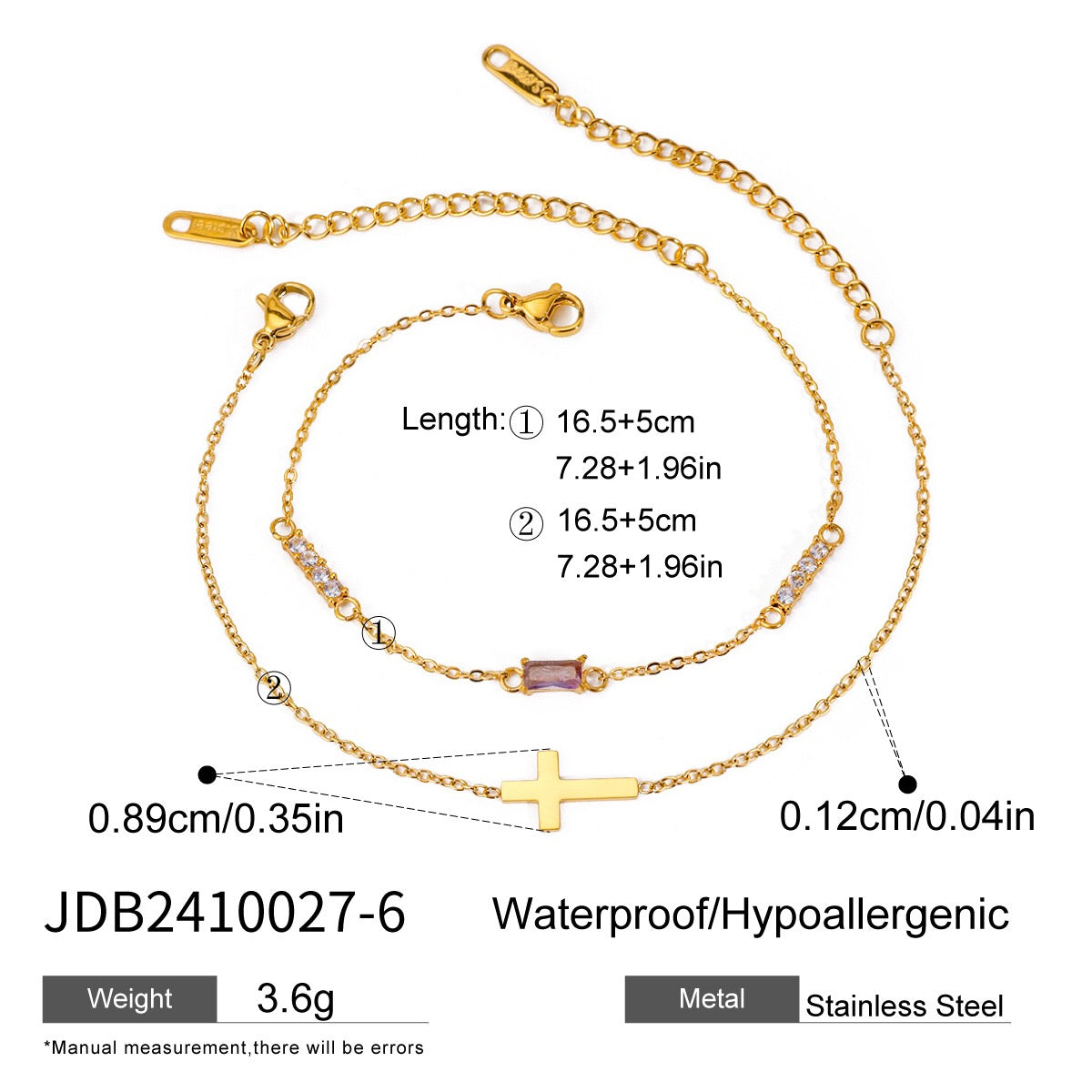 18K Gold Cross Birthstone Bracelets Set