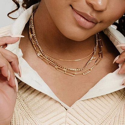 18K Gold Lavish Tennis Herringbone Snake Chain Dainty Layered Necklace Set