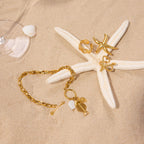 18K Gold Coastline Shell Fishbone Toggle Chain Charm Bracelet