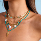 18K Gold Flower Blossom Ceramic Circle Chain Charm Necklace