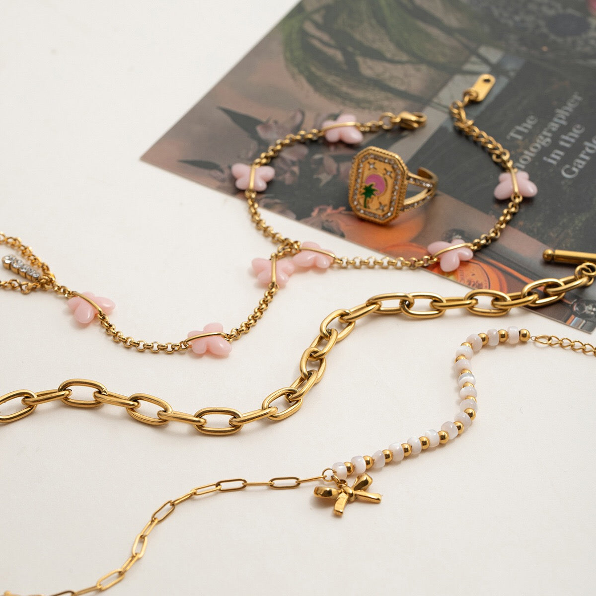 18K Gold Waterproof Pink Butterfly Trendy Hand Jewelry Chain Bracelet