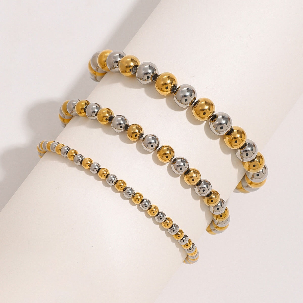18K Gold and Silver Two Tone Essential Beaded Bracelet