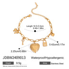 18K Gold Heart Locket Chunky Charm Bracelet