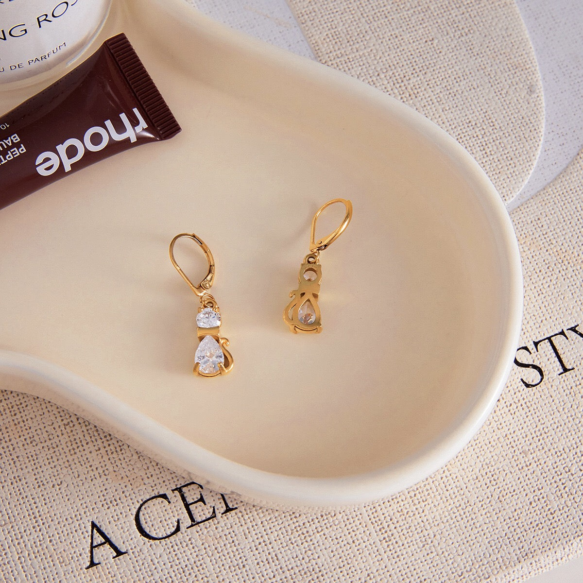 18K Gold Gala Sparkle Drop Dangle Earrings Ear Cuff Stack